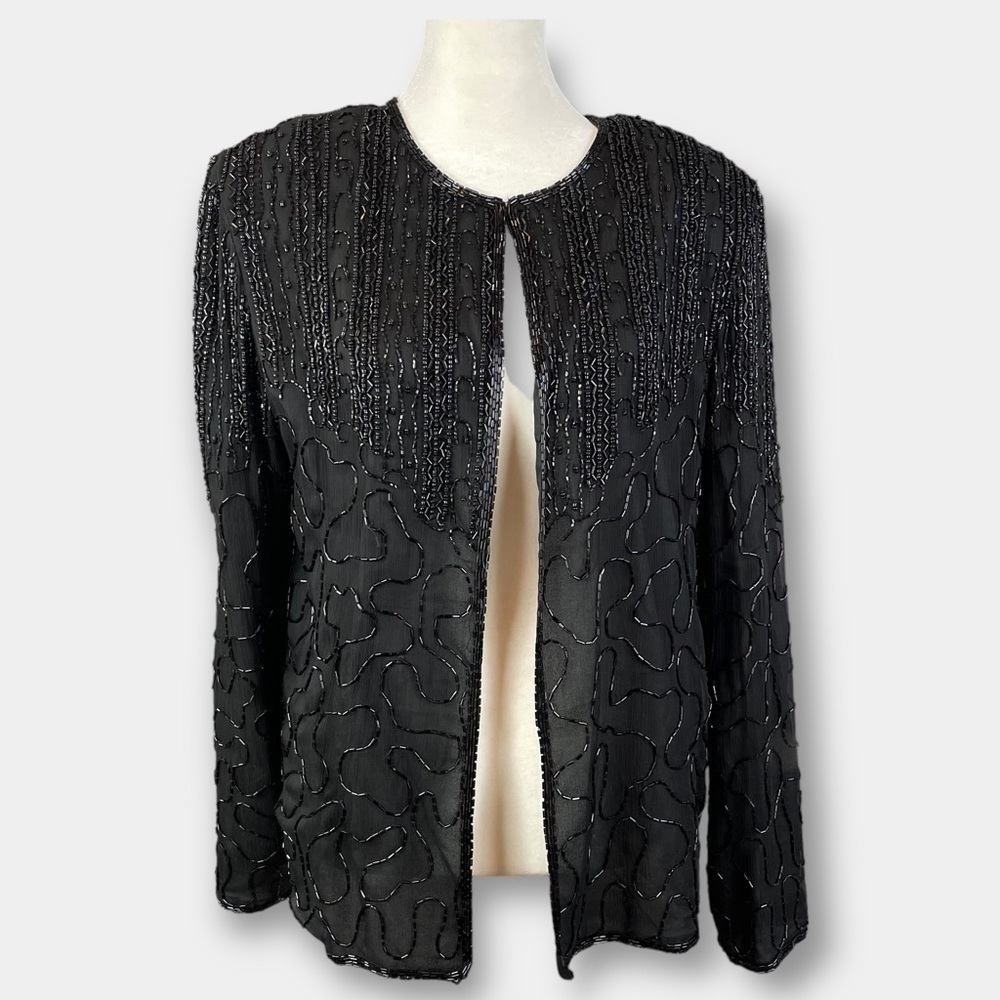 JMD New York Silk Beaded Cardigan Jacket Black Size Small